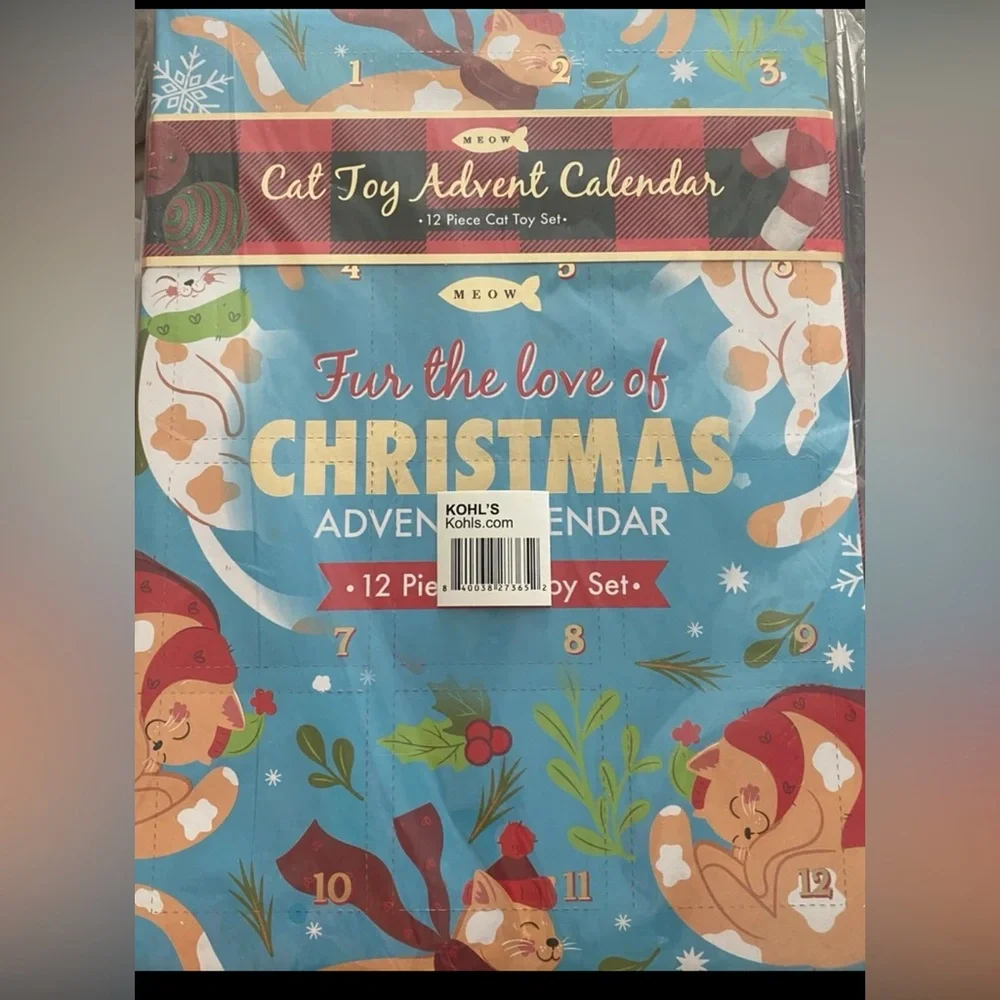 Kitty / Cat advent Christmas calendar with 12 days of cat toys.